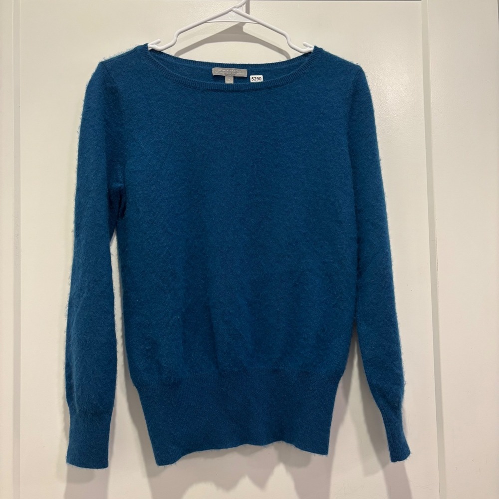 Neiman Marcus The Cashmere Collection Teal Blue 100% Cashmere Sweater Large